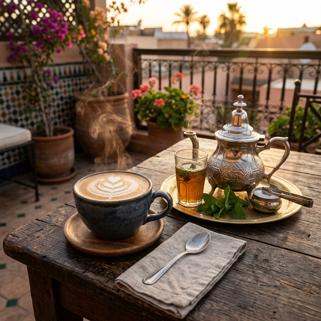 Détail boisson — café latte art fumant